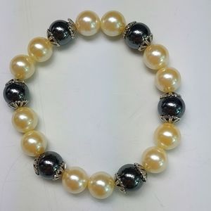 Hematite and Faux Pear Stretch Bracelet